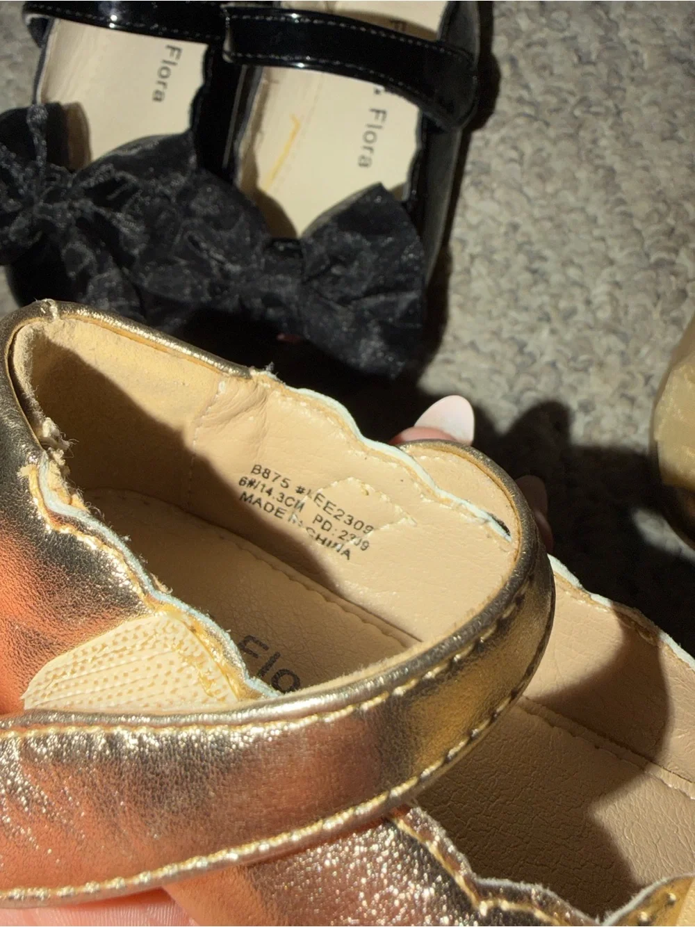 Felix & Flora Toddler Mary Jane Bow Shoes Bundle Black Gold Size 6 Dress Flats